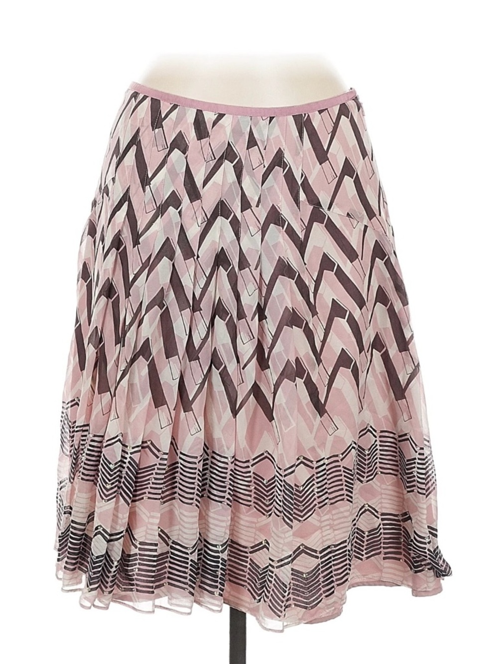 Ted Baker Pink & Brown Chevron Silk Skirt w/sequin detail